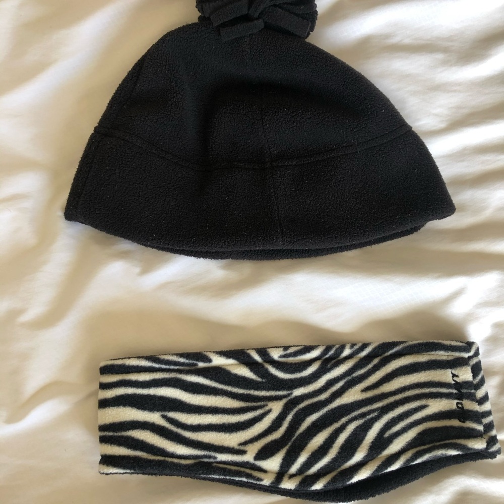 Old Navy Black Fleece Hat and Zebra Print Headband